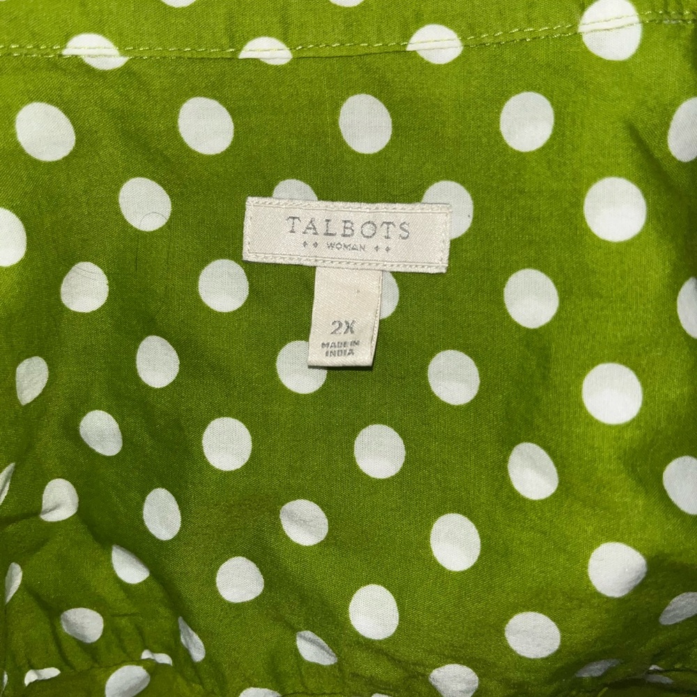 Talbots Green and White Polka Dot Button Down Shirt - Picture 2 of 2